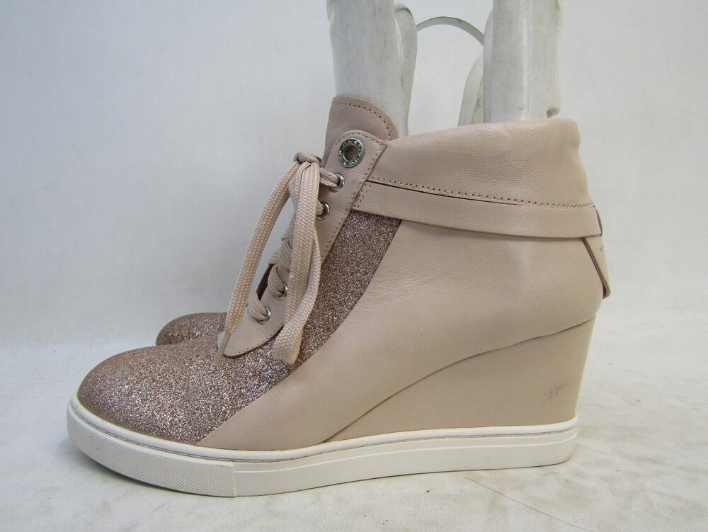 L. Paolo Womens Sz 8 M Pink Leather Wedge Zip Lace Up Ankle Fashion Boots